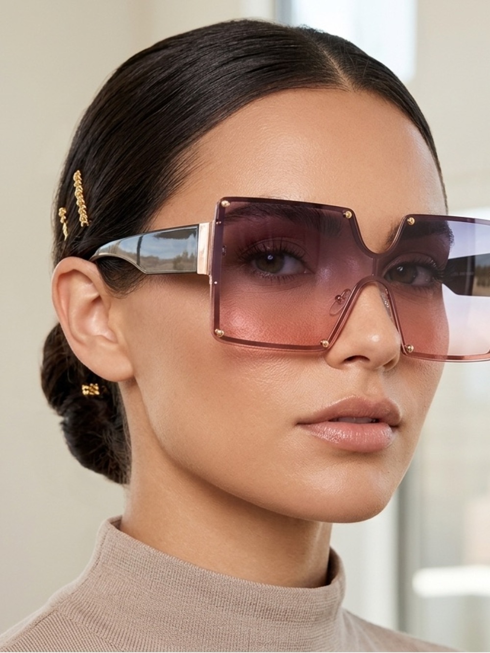 Oversized Pink Gradient Shield Sunglasses